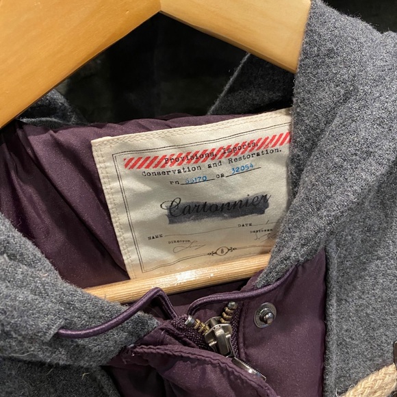 Long purple & grey winter coat jacket parka puffer - Picture 5 of 13